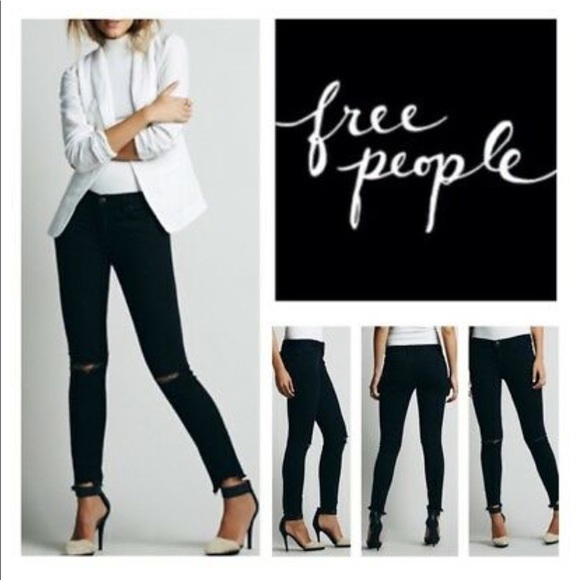 Free People Denim - Free People | stark black destroyed ankle jeans
